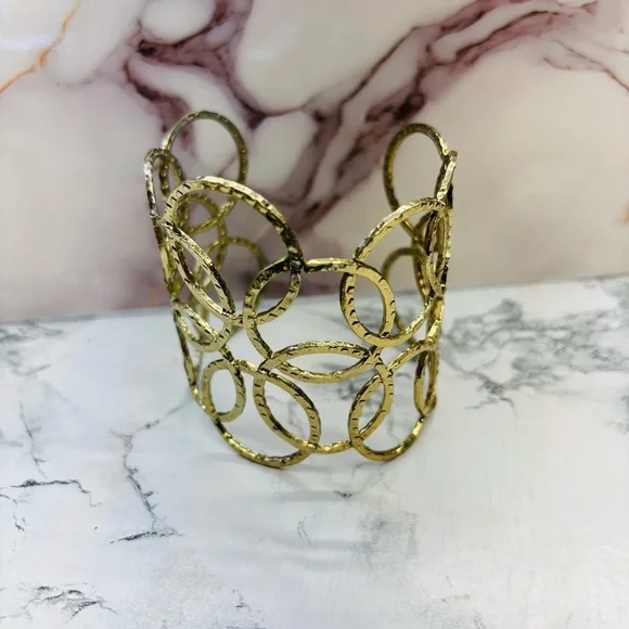 Gas Bijoux Hammered Gold Plated Olympie Circles Rings Cuff